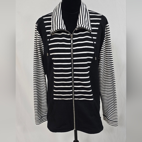 Chico's Jackets & Blazers - Chico’s Zenergy jacket women 3/XL  striped black/white athleisure outdoor